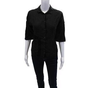 Transit Par Such Womens Button Front Short Sleeve Linen Shirt Black Size 2